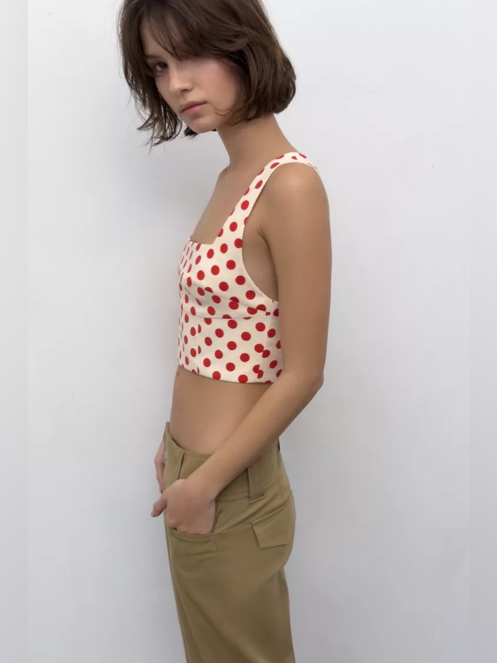 Zara Red Polka Dot Square-Neck Crop Top. Pop